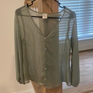 Lightweight Olive Striped Button-Down Blouse by Ann Taylor